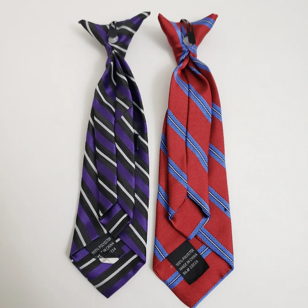 Lot Bundle of 2 Kid's Clip On Ties - Striped Purple Red